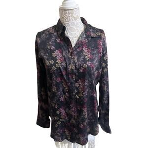 Lauren Ralph Lauren Black and Purple Floral Button Up Top- Unisex Size Large EUC